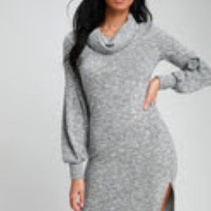 Mattea Heathered Grey Cowl Neck Midi Sweater Dress